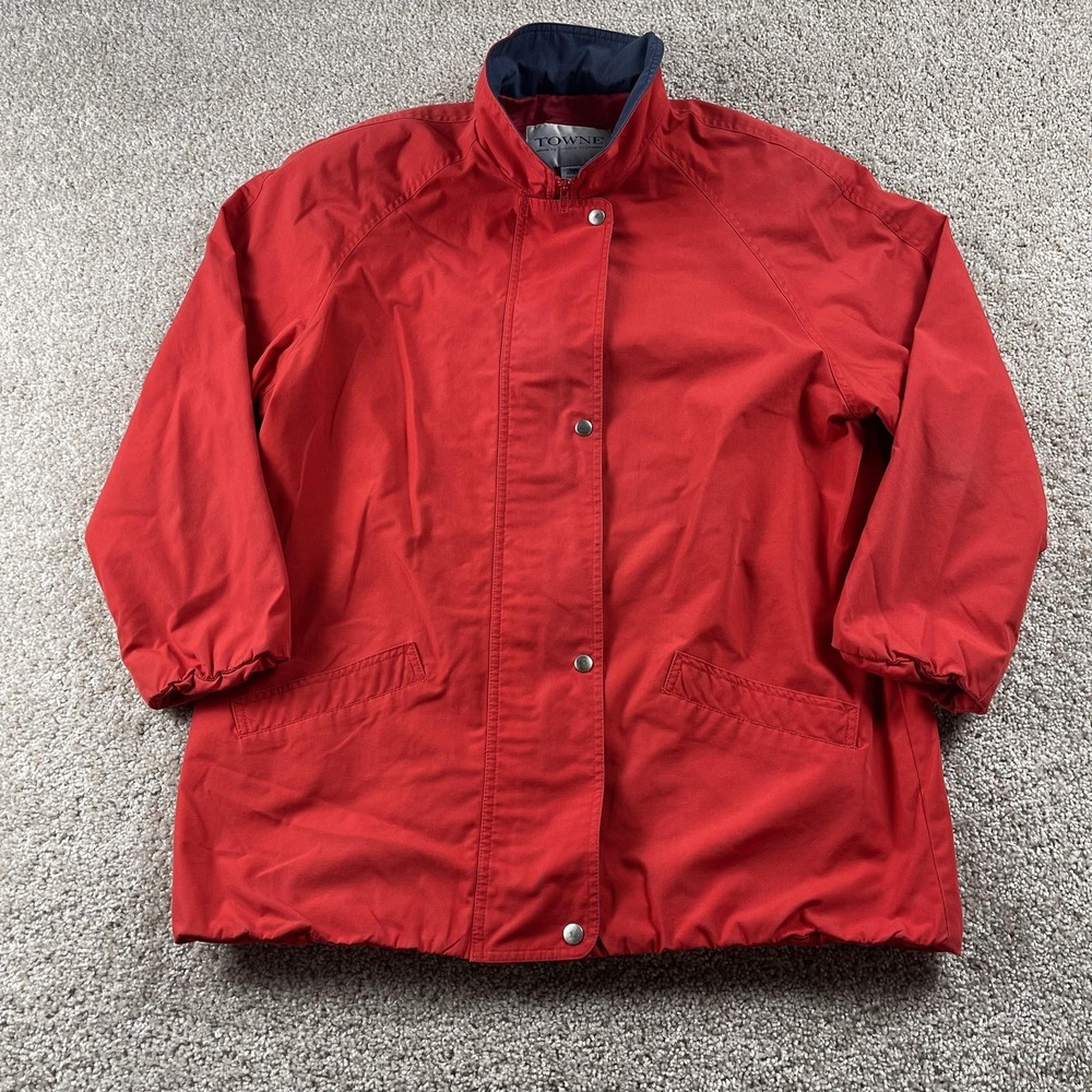 Towne By London Fog Jacket Mens Large Red Cotton Blend Snap Lined Windbreaker